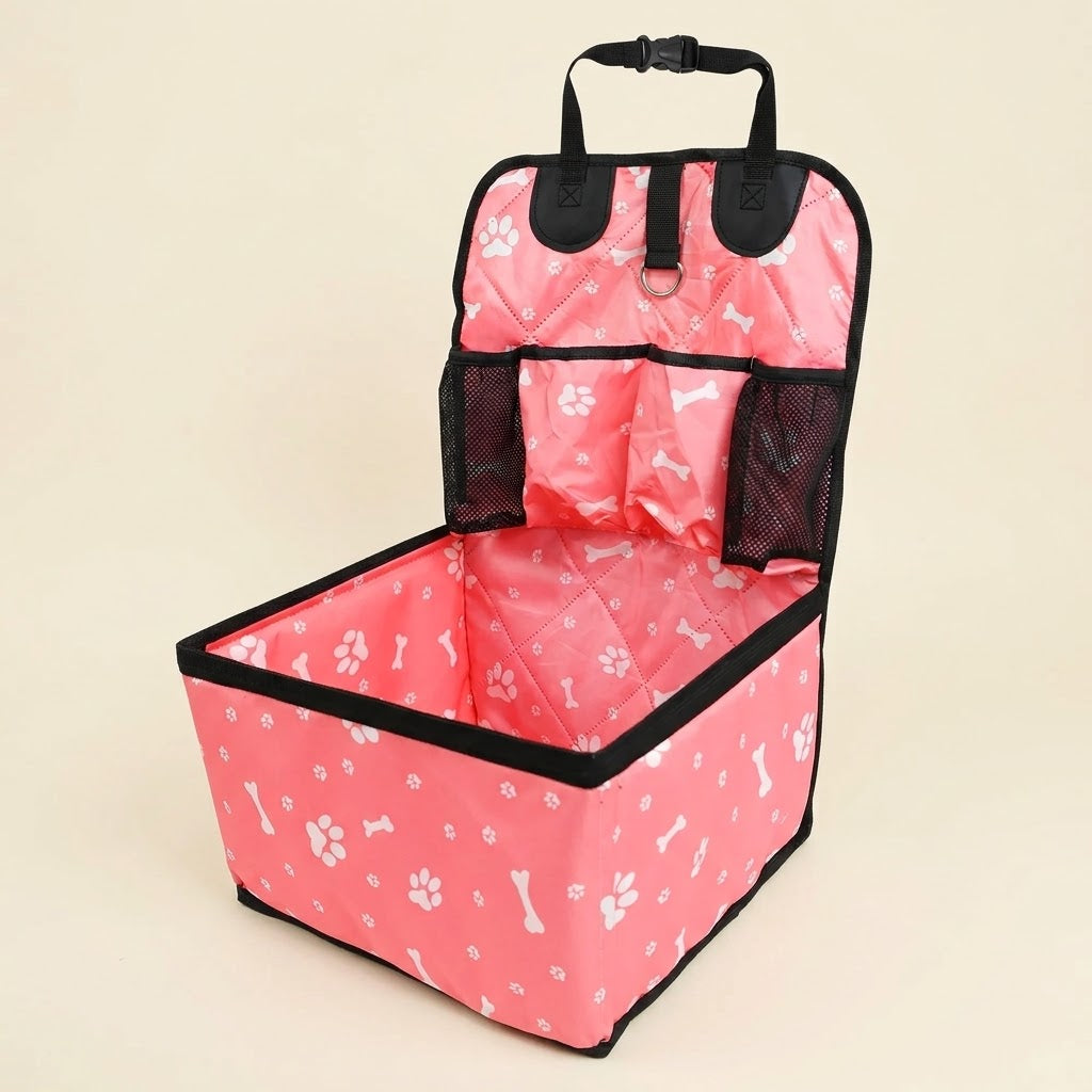Siège auto rehausseur pour petit chien, coloris rose, vue de face