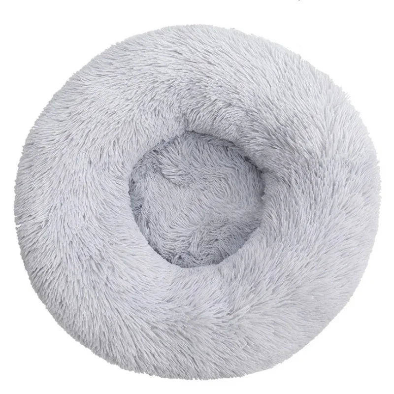 Coussin rond moelleux pour chien, coloris gris clair