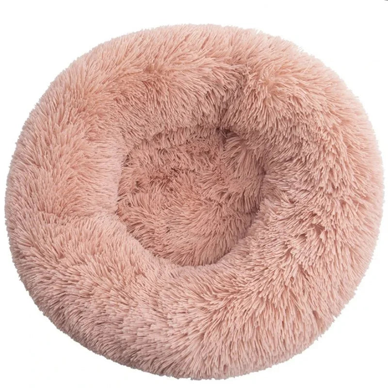 Coussin rond moelleux pour chien, coloris rose poudré