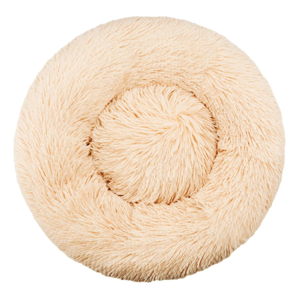 Coussin rond moelleux pour chien, coloris abricot clair