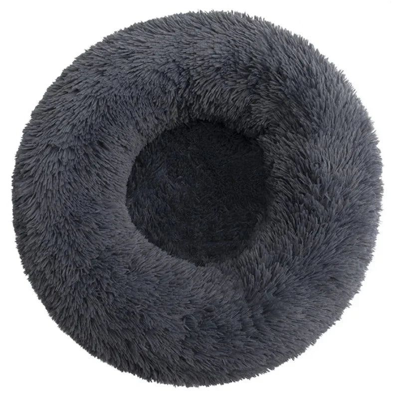 Coussin rond moelleux pour chien, coloris gris foncé