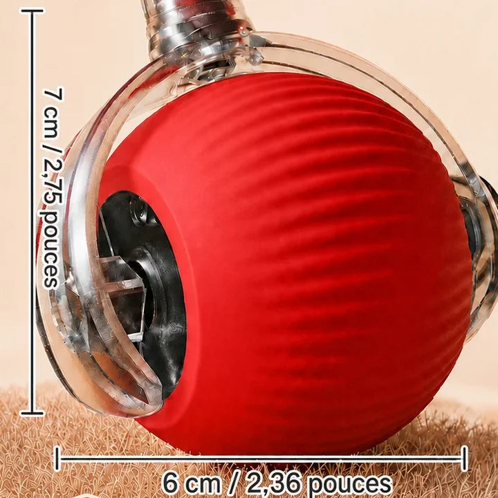 Dimensions de la balle interactive : 6 cm de diamètre, 7 cm avec la coque