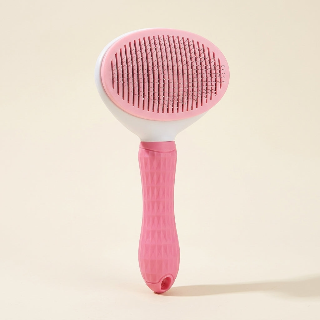 Brosse autonettoyante pour chien et chat, coloris rose