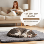 Tapis auto-chauffant gris — coin douillet — visuel généré par IA