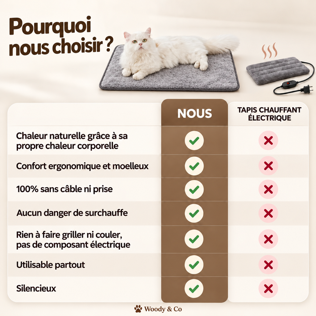 Tapis auto-chauffant gris — comparatif — visuel généré par IA