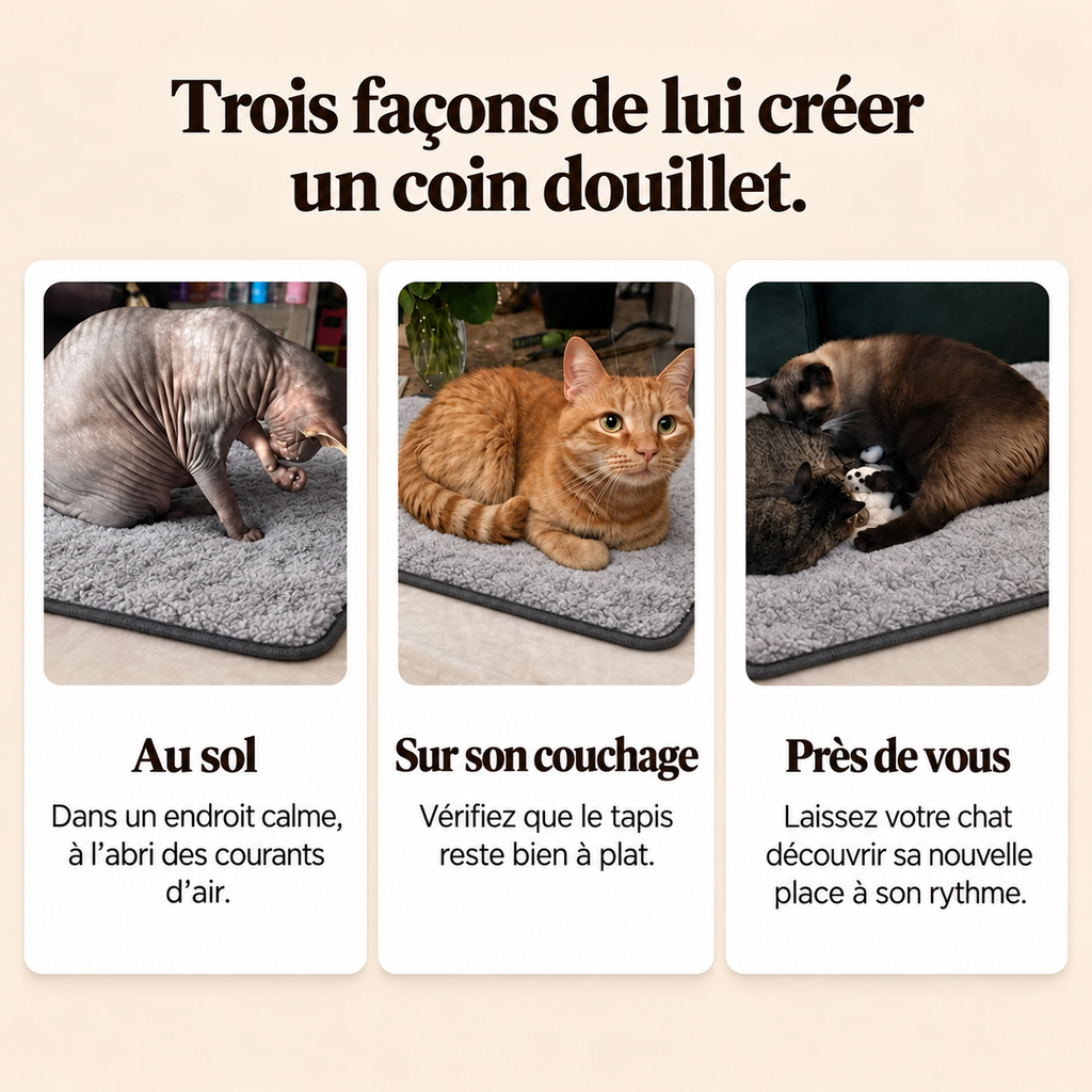 Tapis auto-chauffant gris — conseils installation — visuel généré par IA