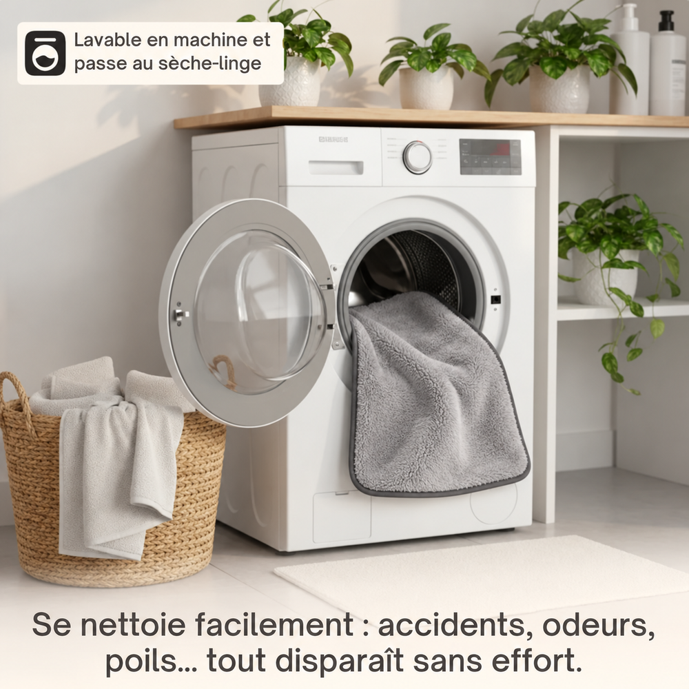 Tapis auto-chauffant gris — entretien — visuel généré par IA