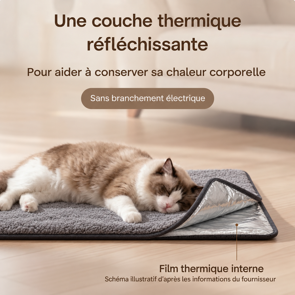 Tapis auto-chauffant gris — film thermique — visuel généré par IA